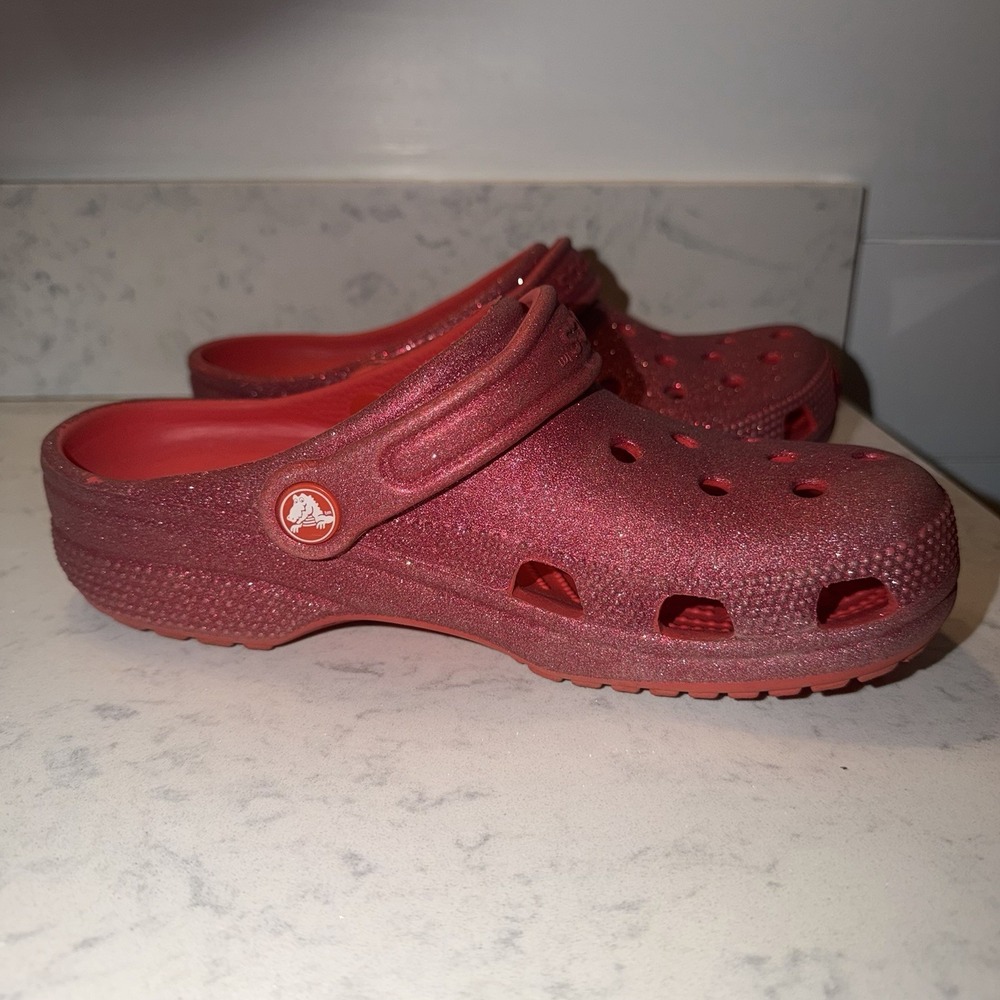 Crocs Classic Red Flame Glitter Clog Unisex Mens 5 Womens 7 Colorful Movie Inspo